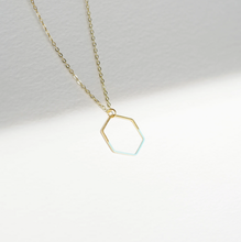 Load image into Gallery viewer, Copper Bee Hexagonal Turquoise &amp; Brass Necklace
