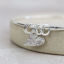 Load image into Gallery viewer, Lucy Kemp Silver Textured Tilted Heart Charm Bangle