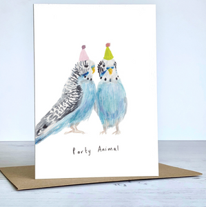 Western Sketch Party Animal Budgies Card