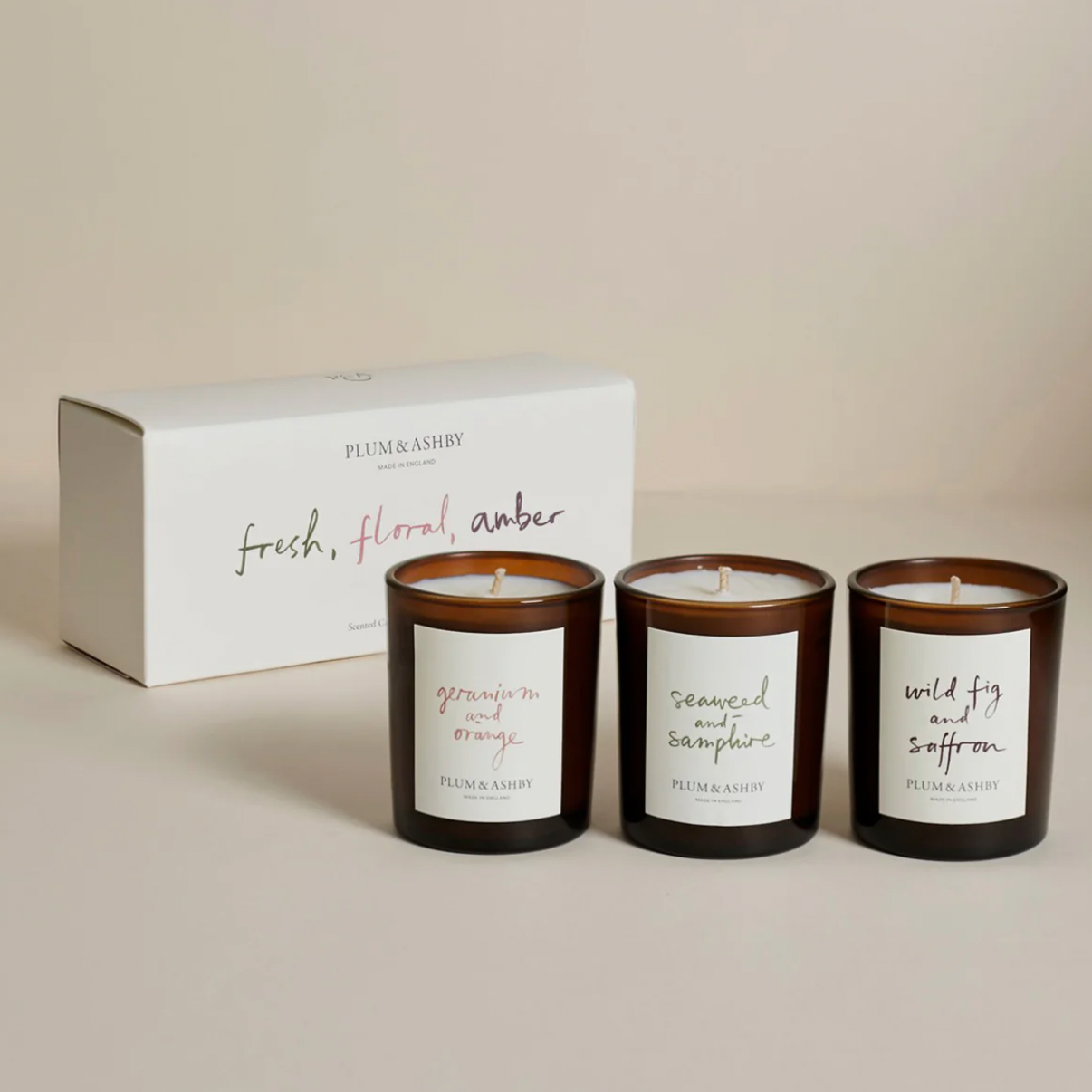 Plum & Ashby Fresh, Floral & Amber Candle Set