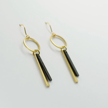 Load image into Gallery viewer, Copper Bee Black &amp; Brass Circle Double Bar Earrings
