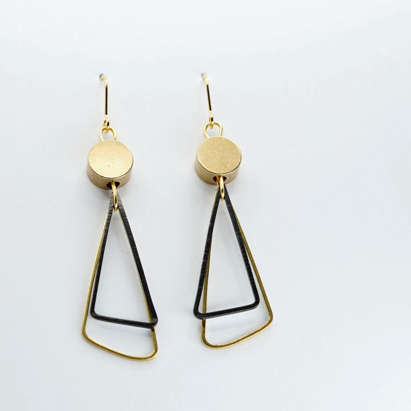 Copper Bee Black & Brass Triangle Drop Earrings