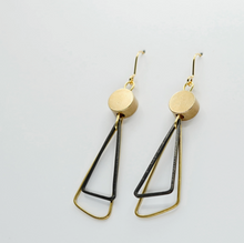 Load image into Gallery viewer, Copper Bee Black &amp; Brass Triangle Drop Earrings
