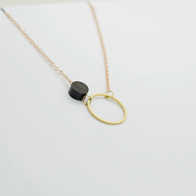Load image into Gallery viewer, Copper Bee Black &amp; Brass Circle &amp; Dot Necklace
