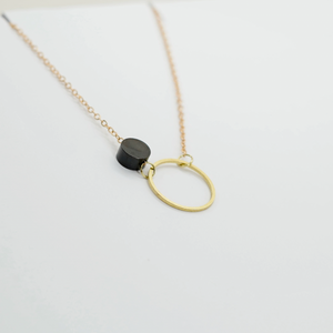 Copper Bee Black & Brass Circle & Dot Necklace