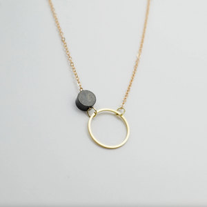 Copper Bee Black & Brass Circle & Dot Necklace