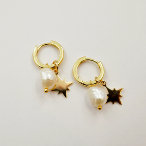Copper Bee Pearl & Star Earrings