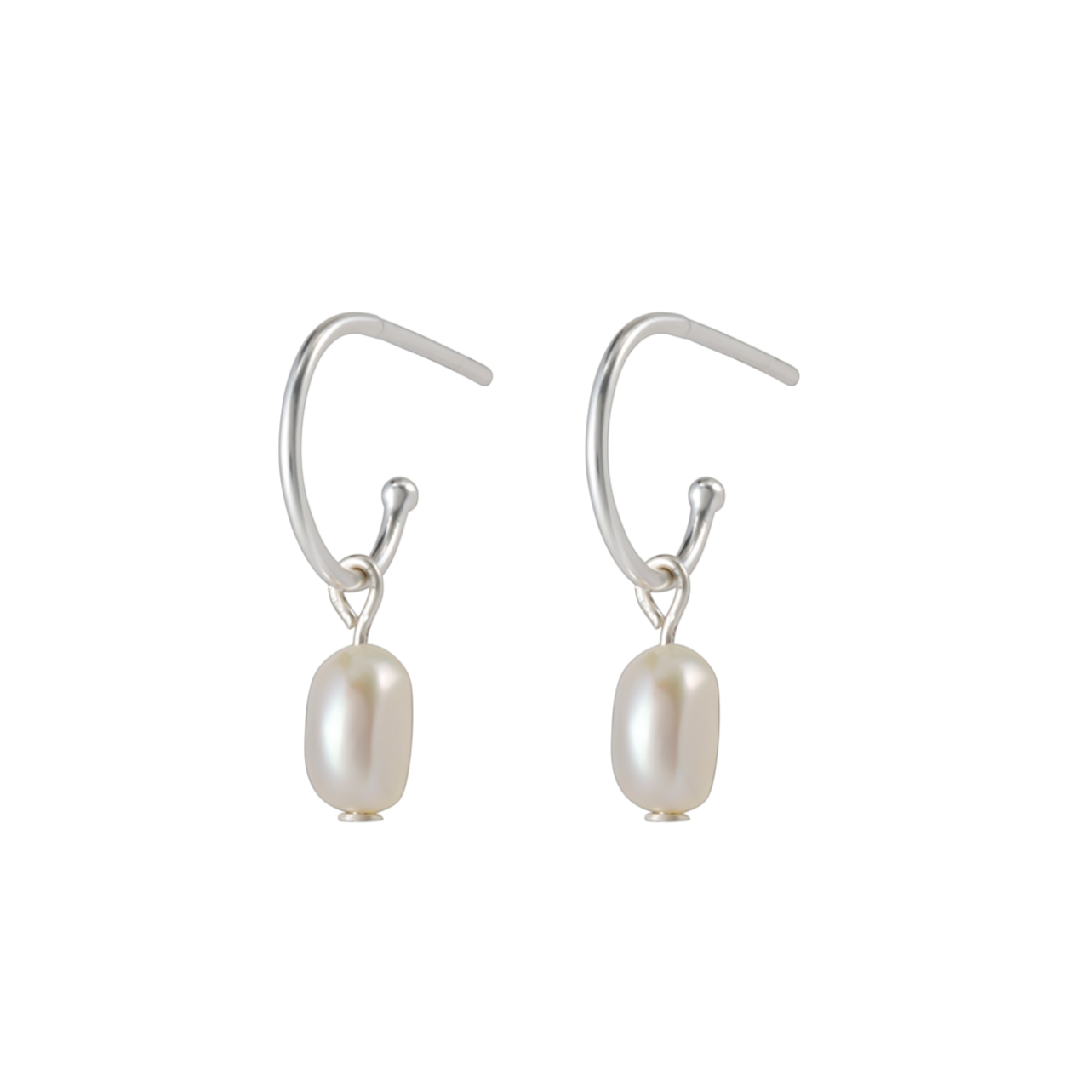 One & Eight Pearl Silver Drop Studs
