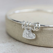 Load image into Gallery viewer, Lucy Kemp Silver Textured Heart Charm Bangle
