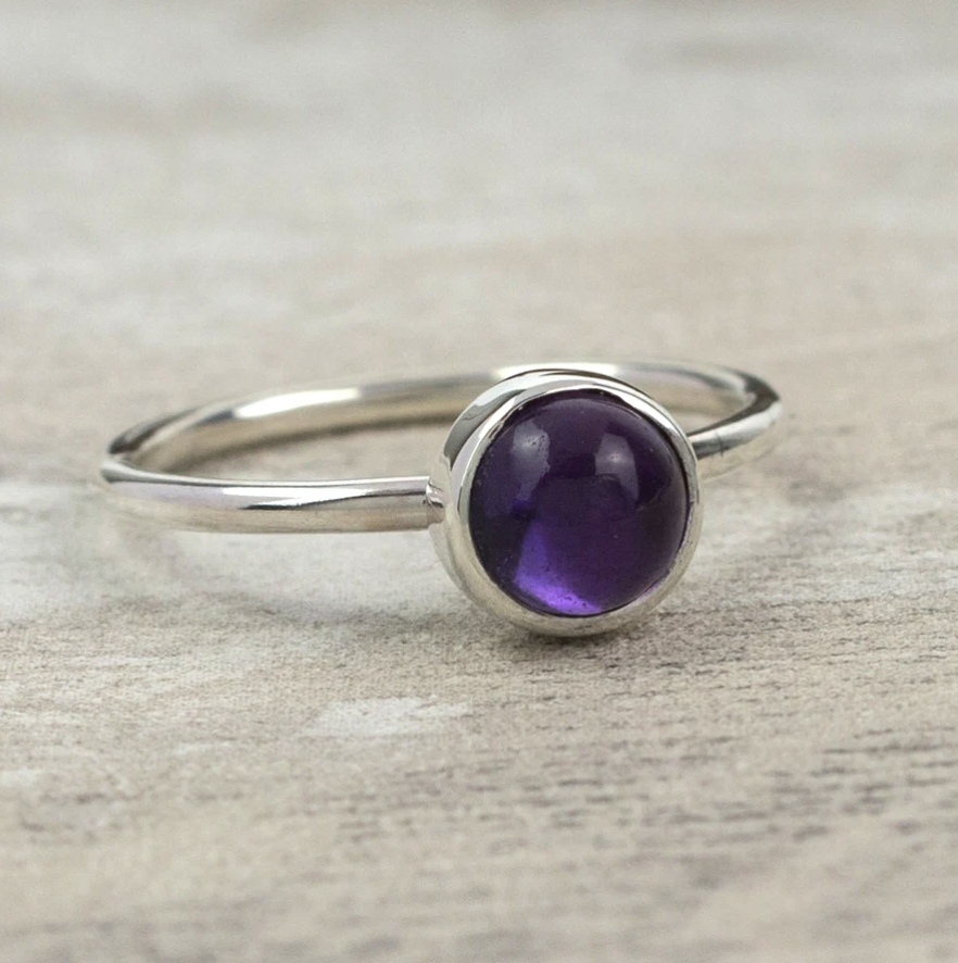 Alison Moore Silver Gemstone Ring 6mm Amethyst