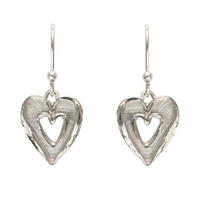 Load image into Gallery viewer, Alison Moore Silver Double Heart Drop Earrings
