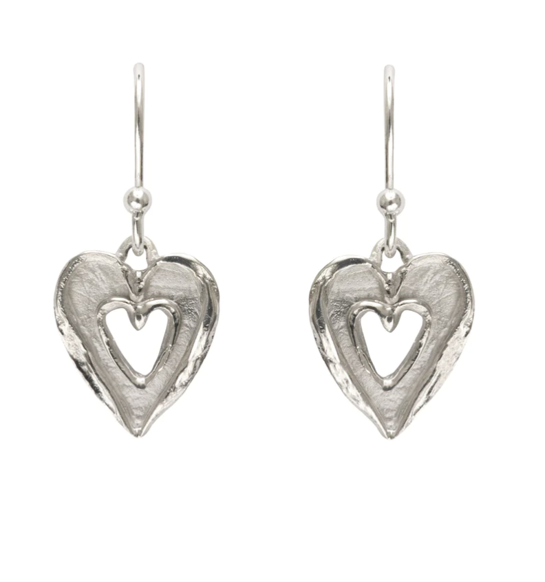 Alison Moore Silver Double Heart Drop Earrings