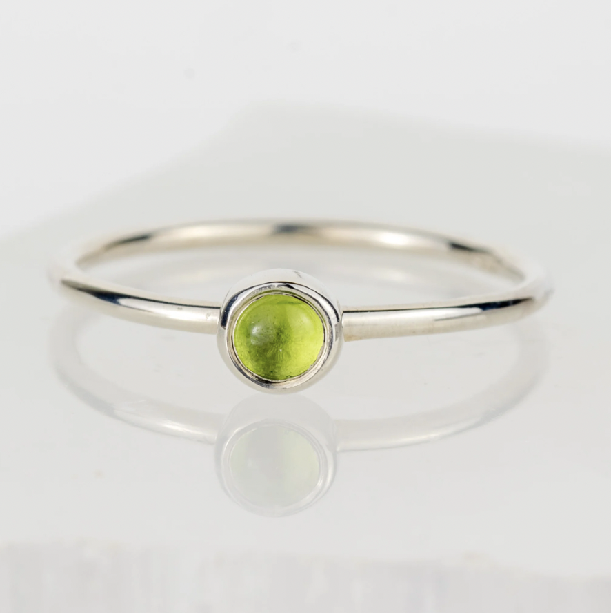 Alison Moore Silver Gemstone Ring - 4mm Peridot